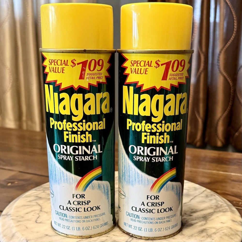 NEW 2pc VTG Niagara Original Spray Starch 22oz Aerosol Can Cans $1.09 Film TV
